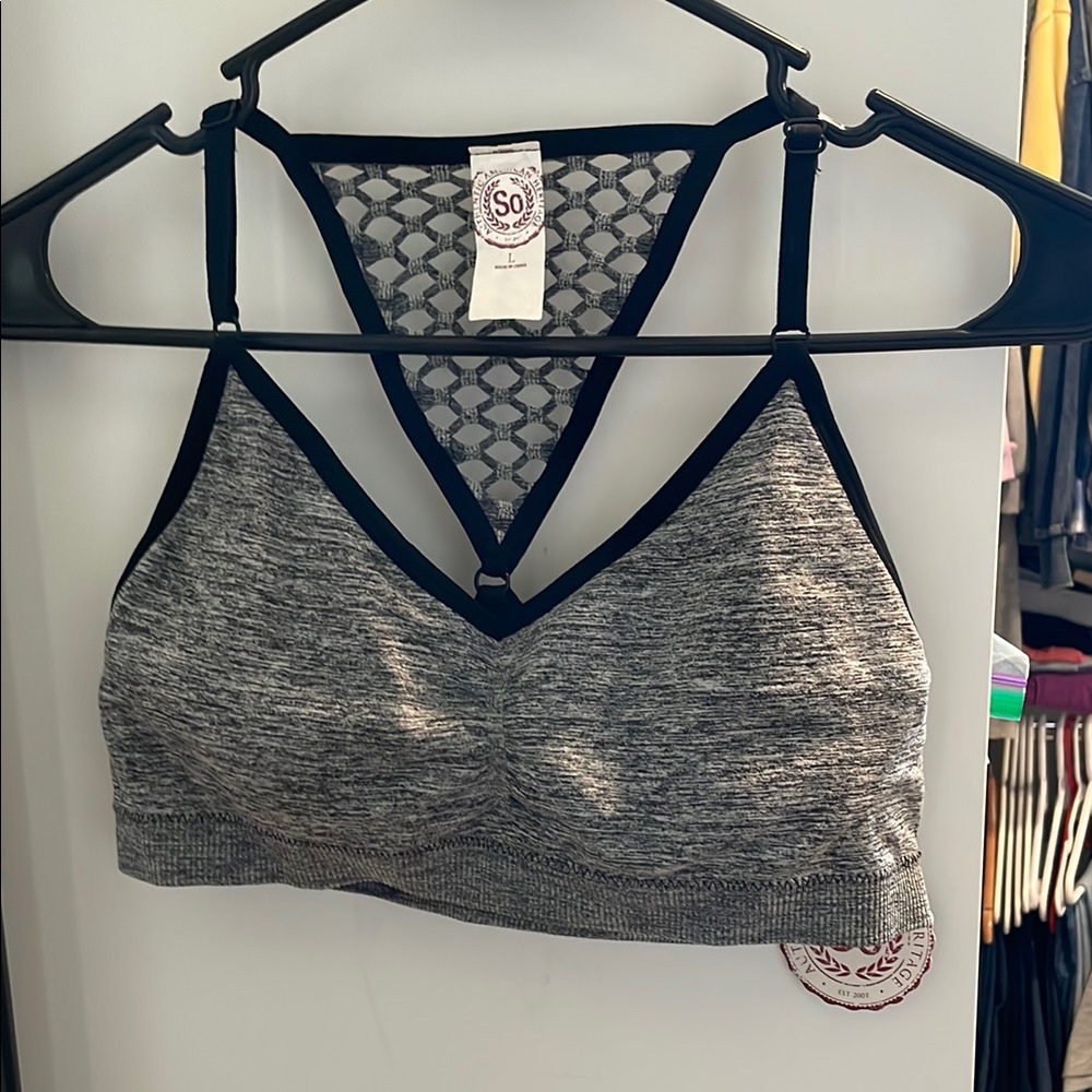 SO Gray and Black Intimates Sports Bra with Mesh Details